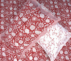 Red Floral Hand Block Bedsheet with 2 Pillow Cover Set - 400TC