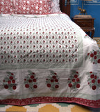 Red Small Flower Butta Hand Block Muslin Dohar
