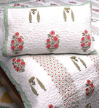 Pink & Green Gulzar Hand Block Quilted Bedcover