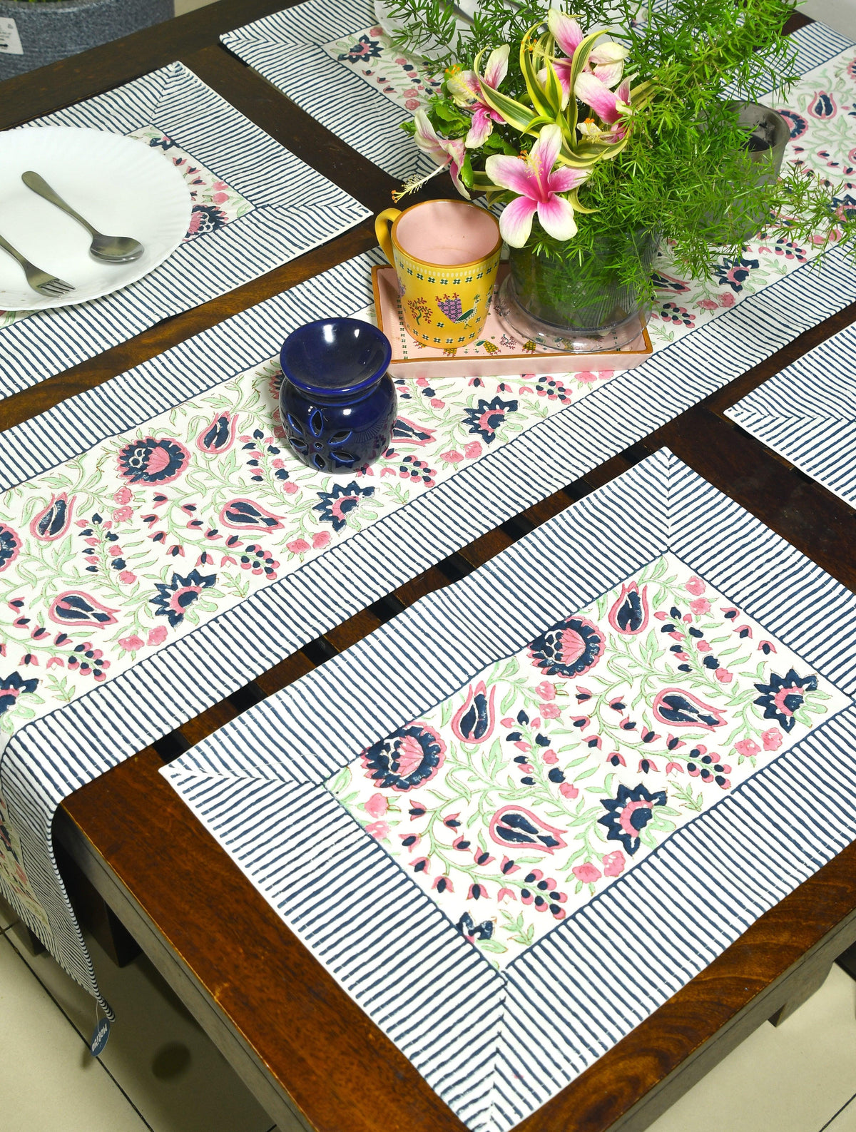Mughal Mirage in Flouroscents Hand Block Cotton Canvas Table Runner