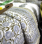 Green Flower Jaal Patterns  Bedsheet & Quilt/ Razai Set - Hand Block Printed