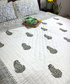 Green Flower Jaal Patterns  Bedsheet & Quilt/ Razai Set - Hand Block Printed