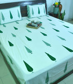 Green Gulbahaar Hand Block Bedsheet with 2 Pillow Cover Set - 220TC