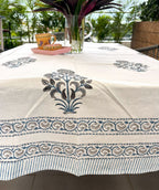 Sunflower Grey & Light Blue Hand Block Rectangle Table Cover /Cloth