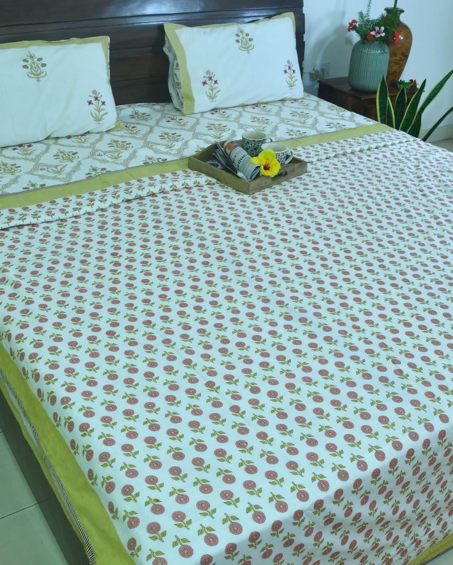 Red & Yellow Lilly Mughal Jaal Hand Block Dohar