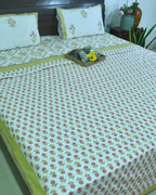 Red & Yellow Lilly Mughal Jaal  Bedsheet & Dohar Set – Hand Block Printed