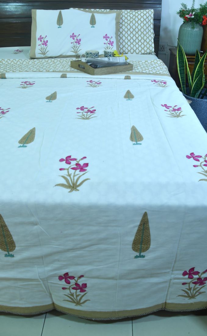 Pink Lilly Gulbahaar Jaal Bedsheet & Dohar Set – Hand Block Printed