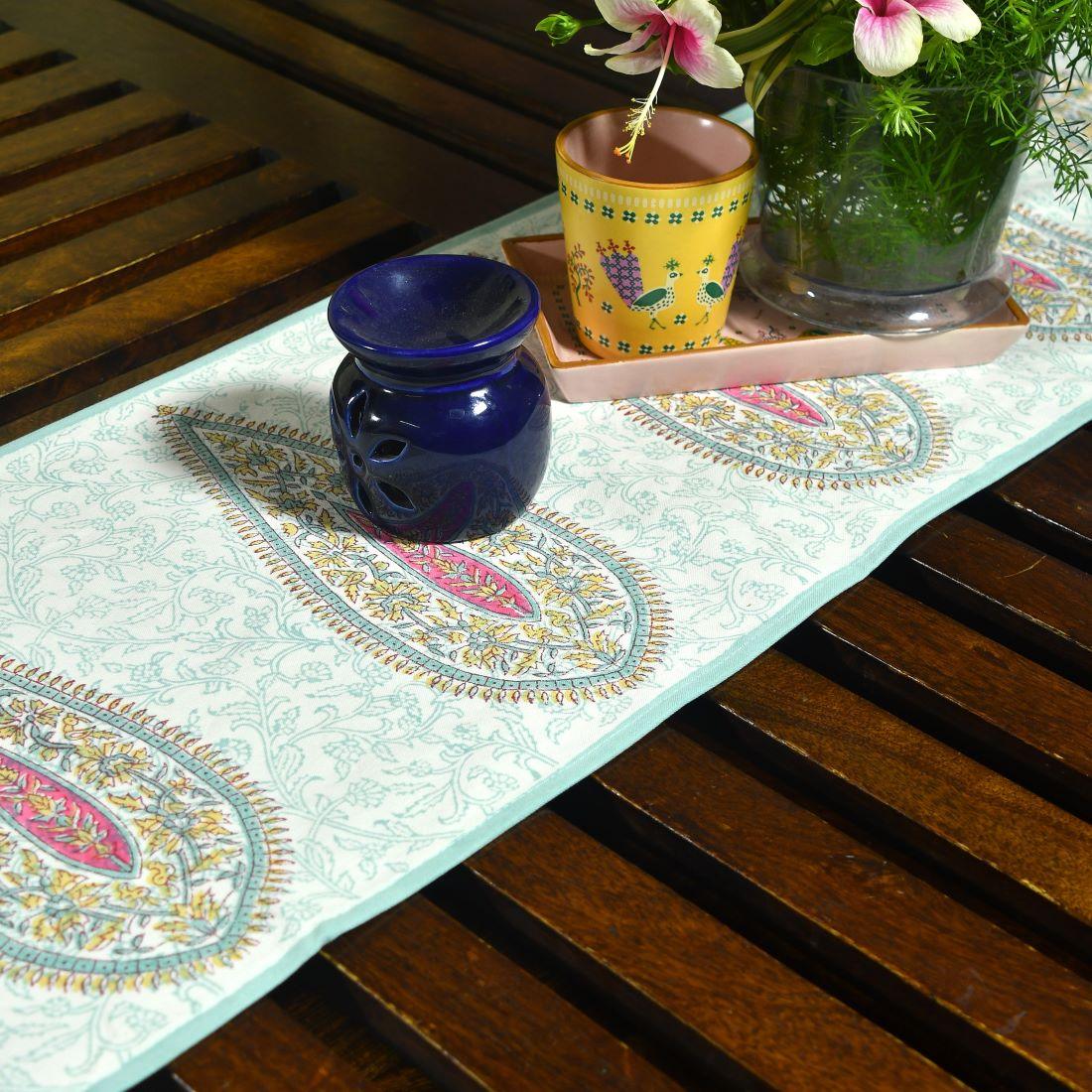 Rangeen Pankhudi Hand Block Cotton Canvas Table Runner
