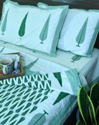 Green Gulbahaar Jaal  Bedsheet & Dohar Set – Hand Block Printed