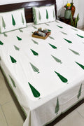 Jungle Green Gulbahaar Hand Block Bedsheet with 2 Pillow Cover Set - 220TC