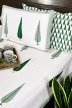 Jungle Green Gulbahaar Hand Block Bedsheet with 2 Pillow Cover Set - 220TC
