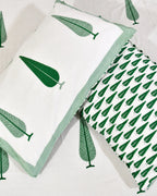 Jungle Green Gulbahaar Hand Block Bedsheet with 2 Pillow Cover Set - 220TC