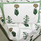 Marigold with Purple Lily Hand Block Bedsheet with 2 Pillow Cover Set - 220TC