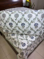 Jacobean floral Blue & Grey Hand Block Bedsheet with 2 Pillow Cover Set - 220TC