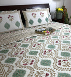 Pink Hibiscus on Gold Hand Block Muslin Dohar