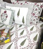 Green & Maroon Tree of Life Patterns Hand Block Bedsheet with 2 Pillow Cover Set - 400TC