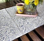Blue Paisley Floral Hand Block Printed Jute Table Runner