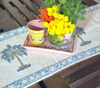 Blue Palm Tree Hand Block Printed Jute Table Runner