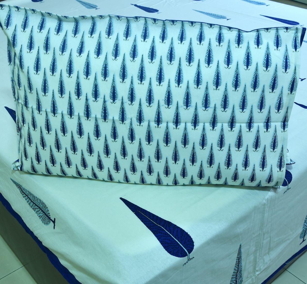 Blue Gulbahaar Hand Block Bedsheet with 2 Pillow Cover Set - 220TC