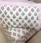 Pink Small Butta Patterns Hand Block Bedsheet with 2 Pillow Cover Set - 400TC