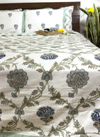 Jacobean floral Blue & Grey Hand Block Muslin Dohar