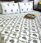 Jacobean floral Blue & Grey Hand Block Muslin Dohar