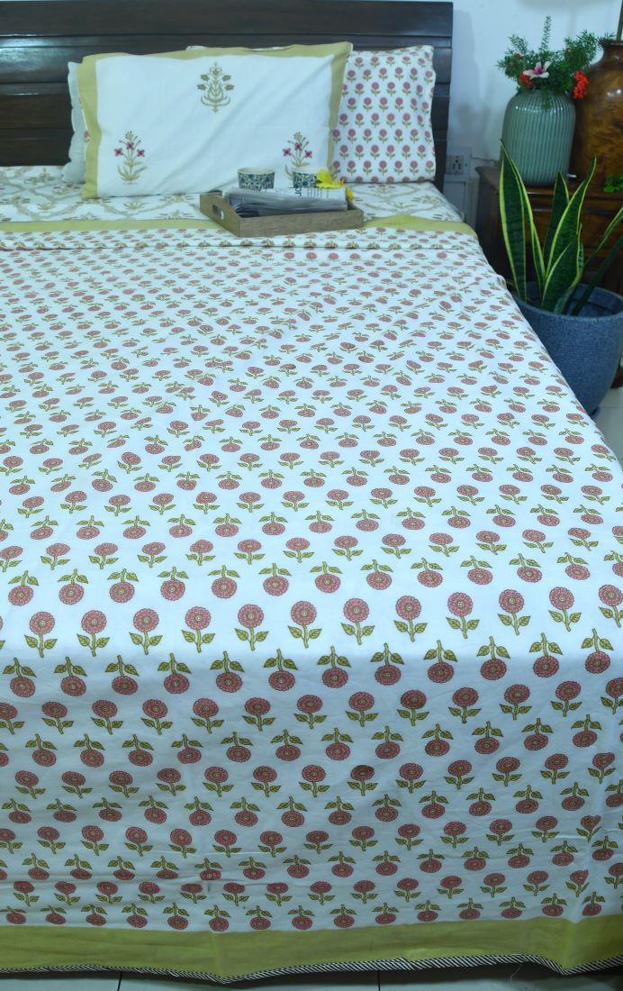 Red & Yellow Lilly Mughal Jaal Hand Block Dohar
