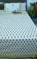 Red & Yellow Lilly Mughal Jaal Hand Block Dohar
