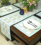 Mehndi Green & Blue Petal Hand Block Cotton Canvas Table Runner