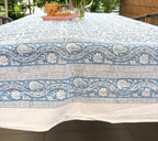 Blue Lotus Hand Block Rectangle Table Cover /Cloth