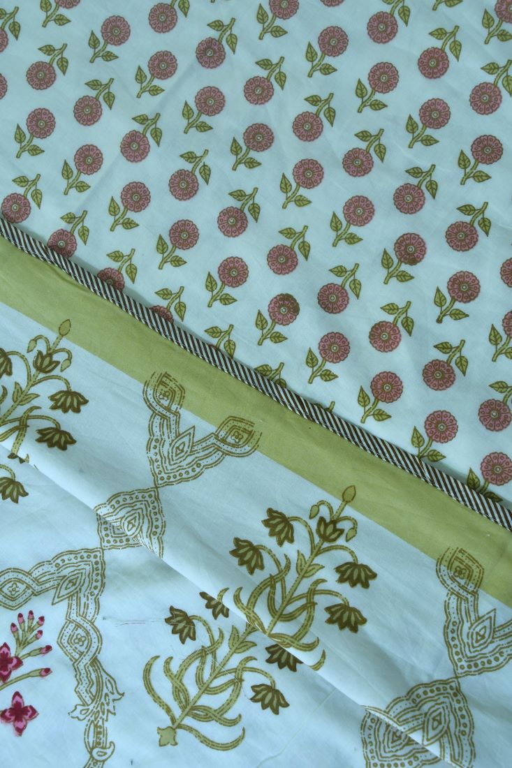 Red & Yellow Lilly Mughal Jaal  Bedsheet & Dohar Set – Hand Block Printed