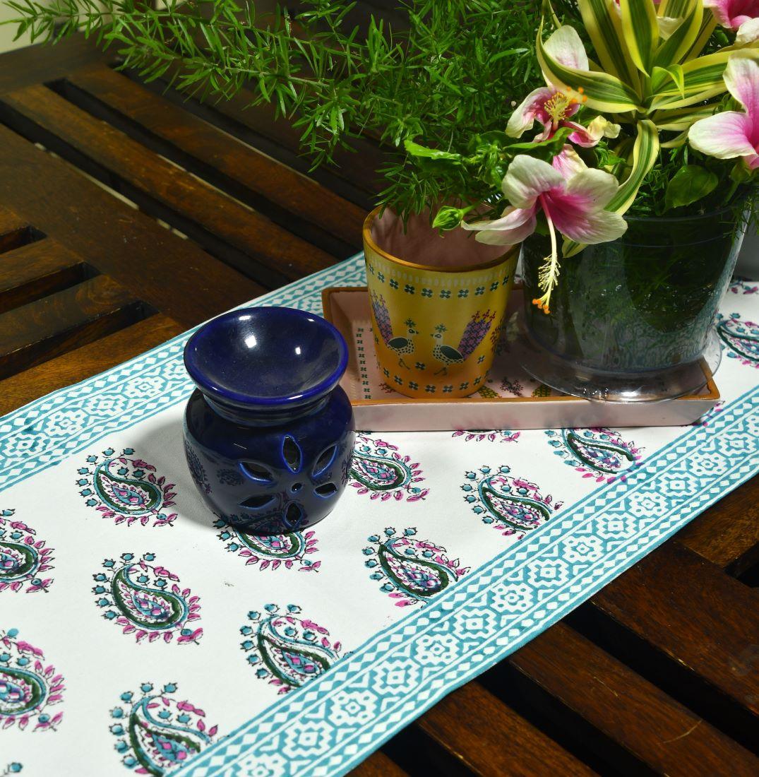Rangeen Paisley Hand Block Cotton Canvas Table Runner