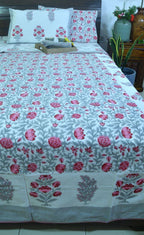 Pink Flower Bedsheet & Dohar Set – Hand Block Printed