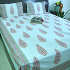 Gulabi Pankhudi Hand Block Bedsheet with 2 Pillow Cover Sets - 280TC