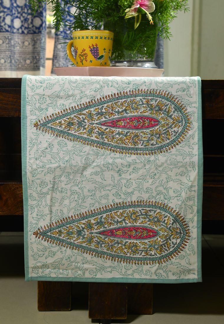 Rangeen Pankhudi Hand Block Cotton Canvas Table Runner