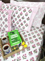 Pink Small Butta Patterns Hand Block Bedsheet with 2 Pillow Cover Set - 400TC