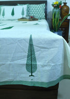 Green Gulbahaar Hand Block Bedsheet with 2 Pillow Cover Set - 220TC