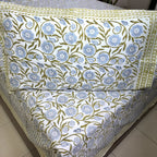 Green Flower Jaal Patterns Hand Block Bedsheet with 2 Pillow Cover Set - 400TC