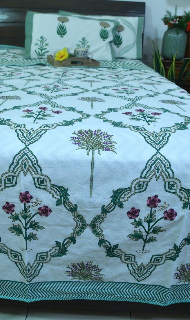 Pink & Green Flower Hand Block Dohar