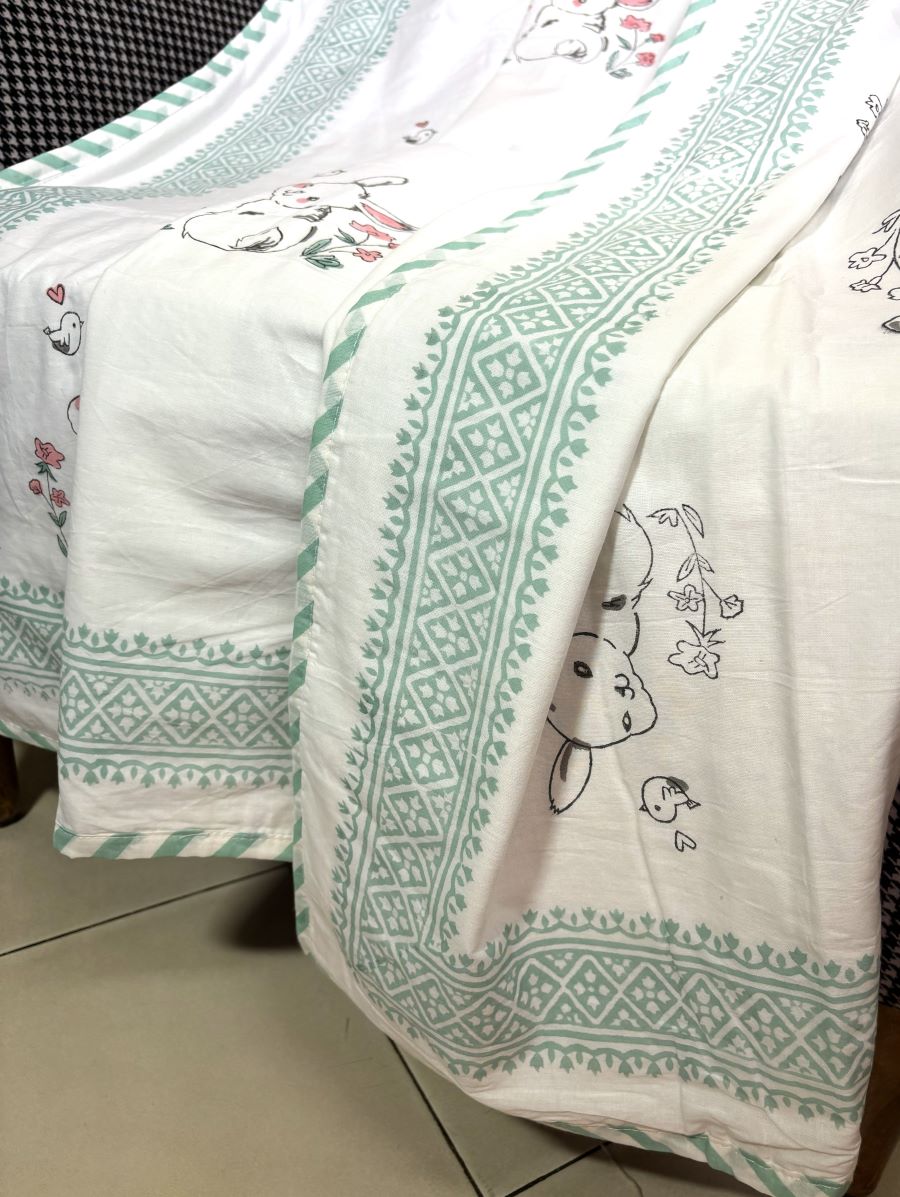 Rabbit Hand Block Printed  Baby Dohar