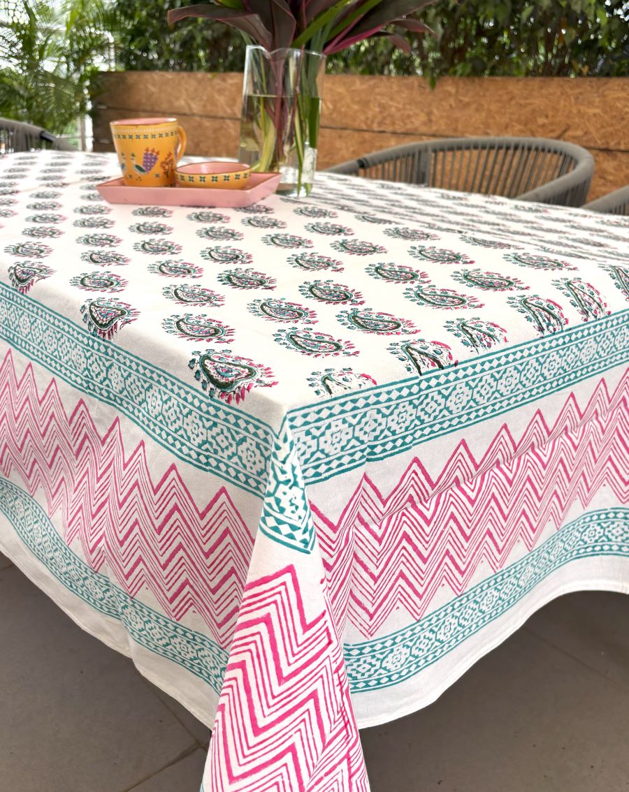 Rangeen Paisley Hand Block Rectangle Table Cover /Cloth