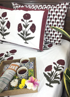 Maroon Marigold Hand Block Bedsheet with 2 Pillow Cover Set - 220TC