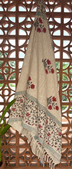 Red Flower Jute Fabric Hand Block Sofa Throw