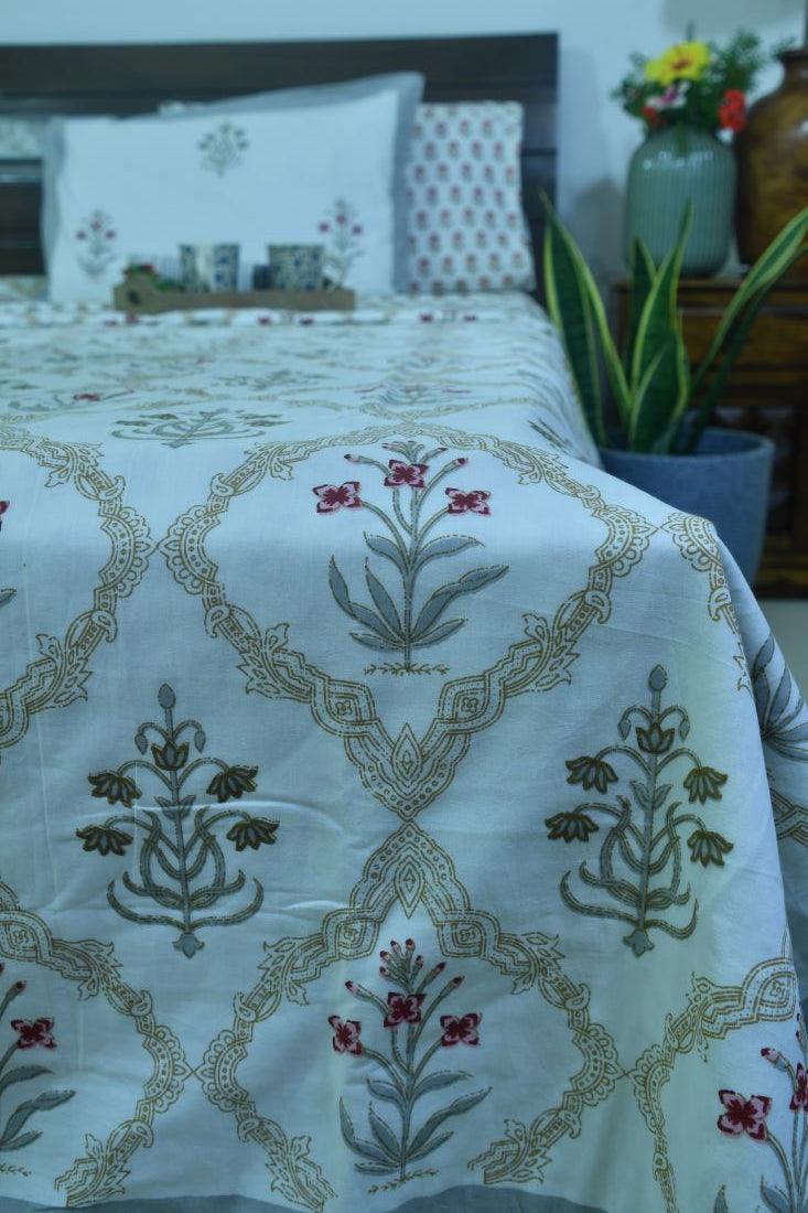 Red & Grey Lilly Mughal Jaal Hand Block Dohar