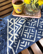 Indigo Ikat Hand Block Printed Jute Table Runner
