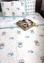 Sky Blue Doremon Design Hand Block Dohar