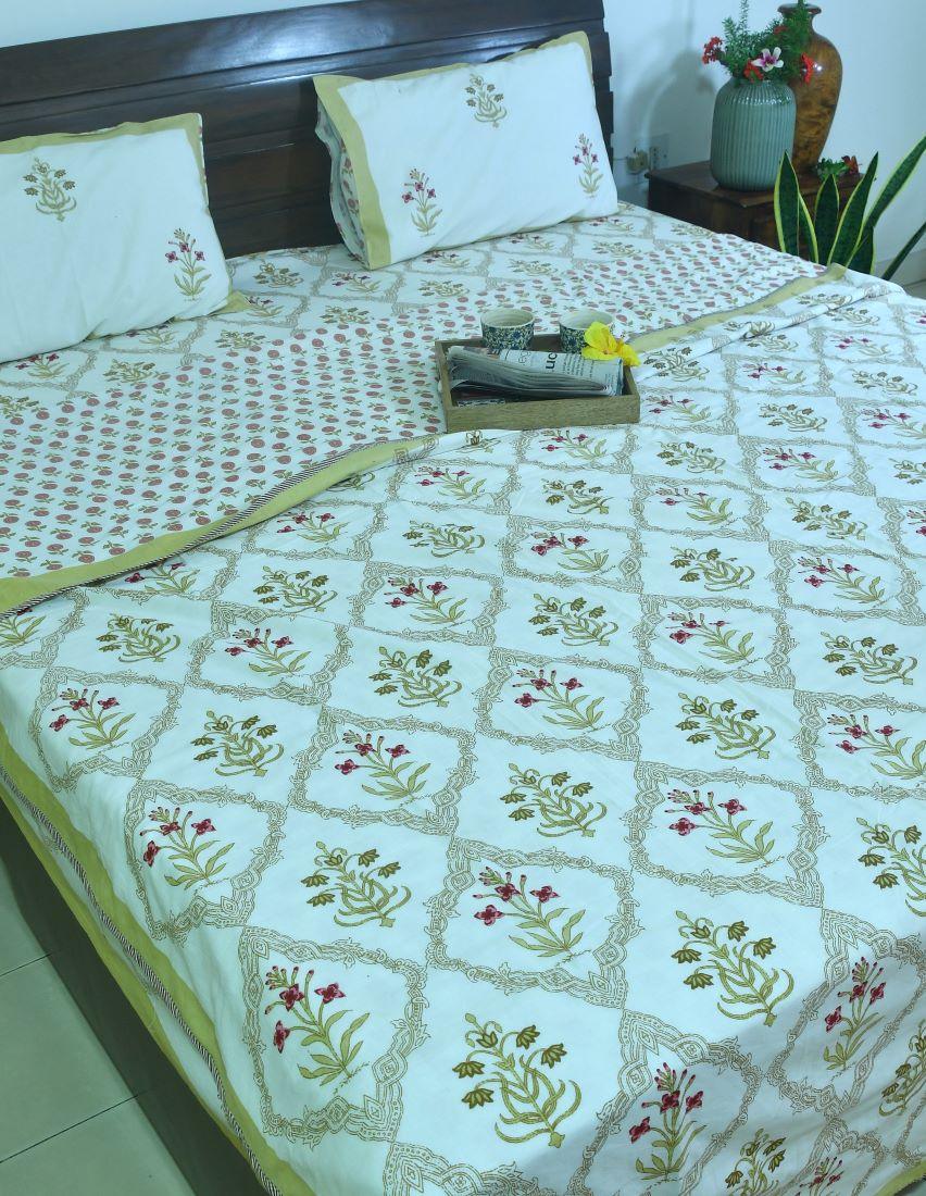 Red & Yellow Lilly Mughal Jaal Hand Block Dohar