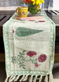 Red & Green Gulbahaar Hand Block Printed Jute Table Runner