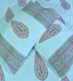 Gulabi Pankhudi Hand Block Bedsheet with 2 Pillow Cover Sets - 280TC