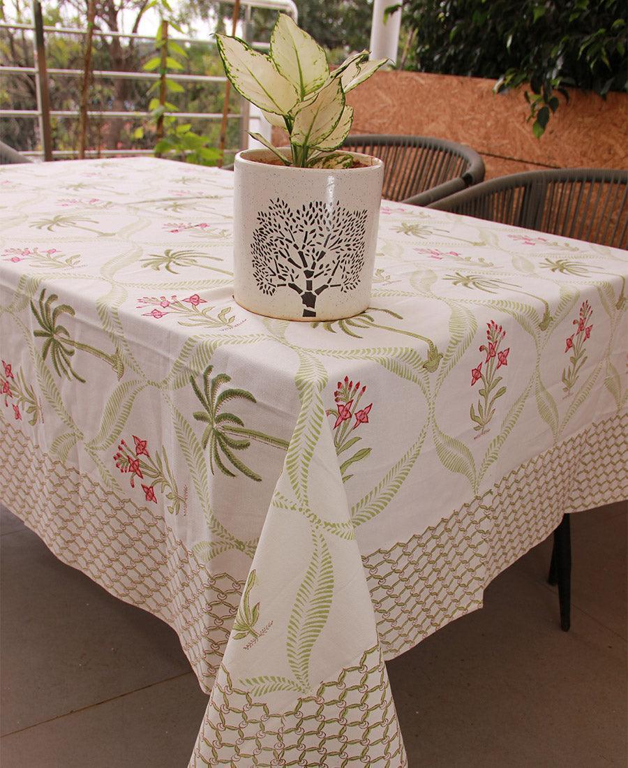 Buy Hand Blocked Tulip Palm Green Table Cover At Best Prices Buy hand blocked tulip palm green table cover at best prices